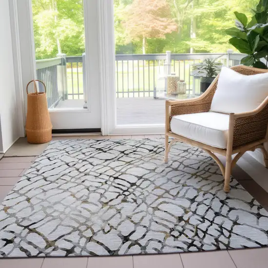 Silver Gray And Charcoal Abstract Washable Indoor Outdoor Area Rug Photo 9