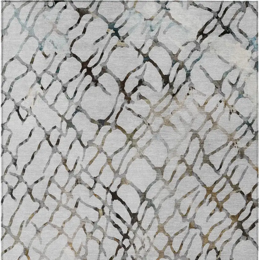 Silver Gray And Charcoal Abstract Washable Indoor Outdoor Area Rug Photo 6