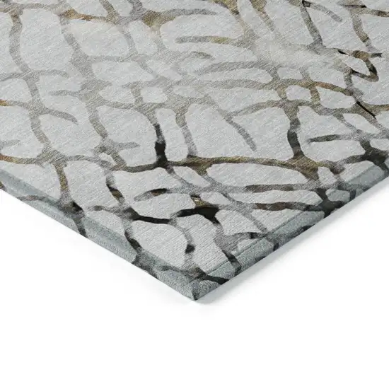 Silver Gray And Charcoal Abstract Washable Indoor Outdoor Area Rug Photo 4