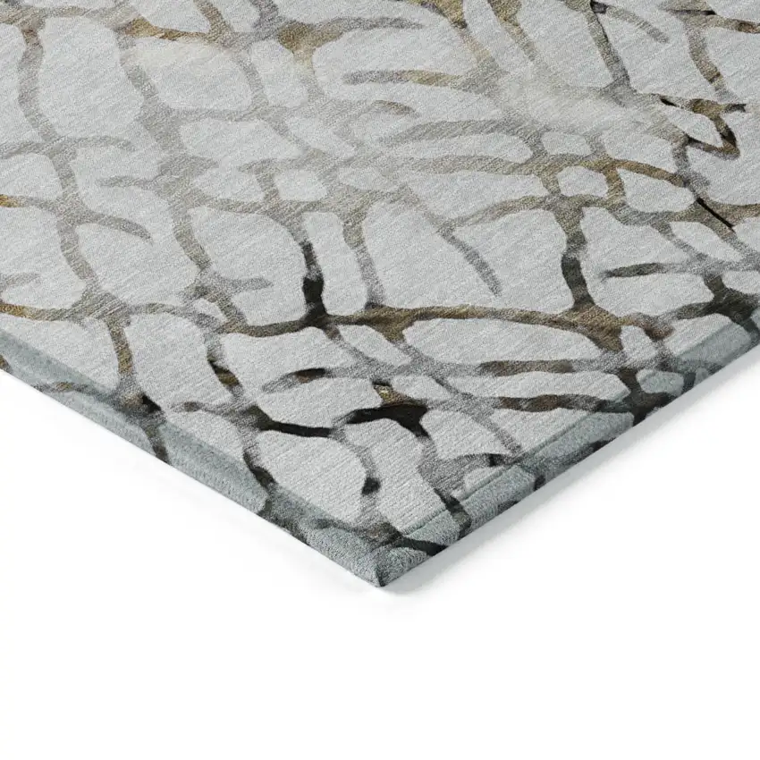 Silver Gray And Charcoal Abstract Washable Indoor Outdoor Area Rug Photo 4