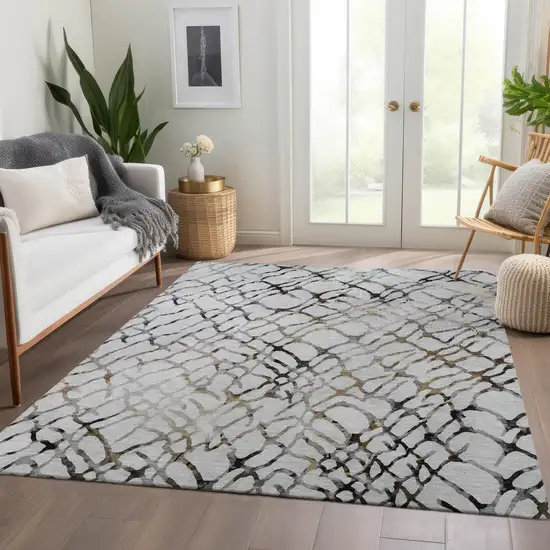 Silver Gray And Charcoal Abstract Washable Indoor Outdoor Area Rug Photo 8