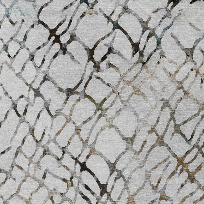 Silver Gray And Charcoal Abstract Washable Indoor Outdoor Area Rug Photo 5