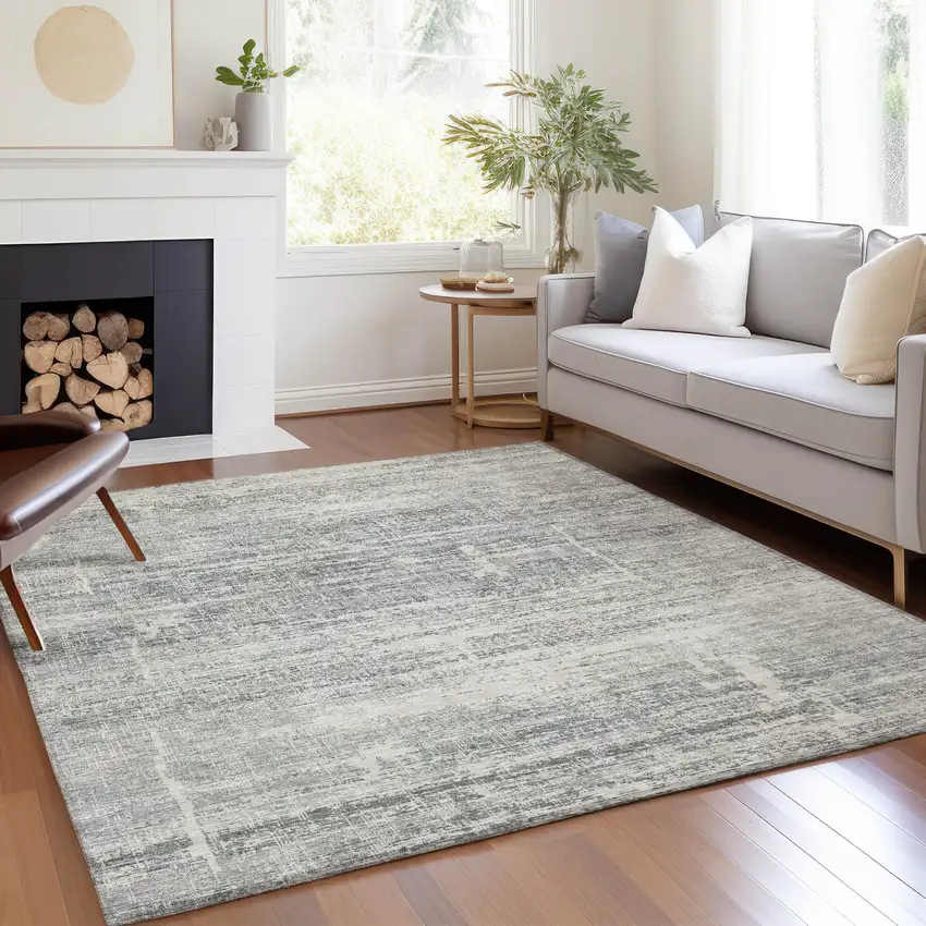 Silver Gray And Charcoal Abstract Washable Indoor Outdoor Area Rug Photo 8
