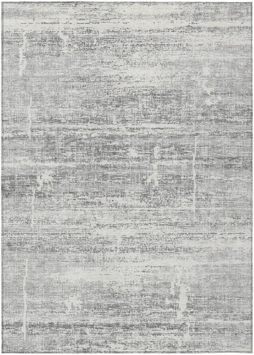 Silver Gray And Charcoal Abstract Washable Indoor Outdoor Area Rug Photo 2