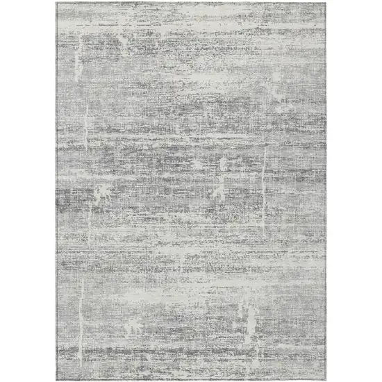Silver Gray And Charcoal Abstract Washable Indoor Outdoor Area Rug Photo 2