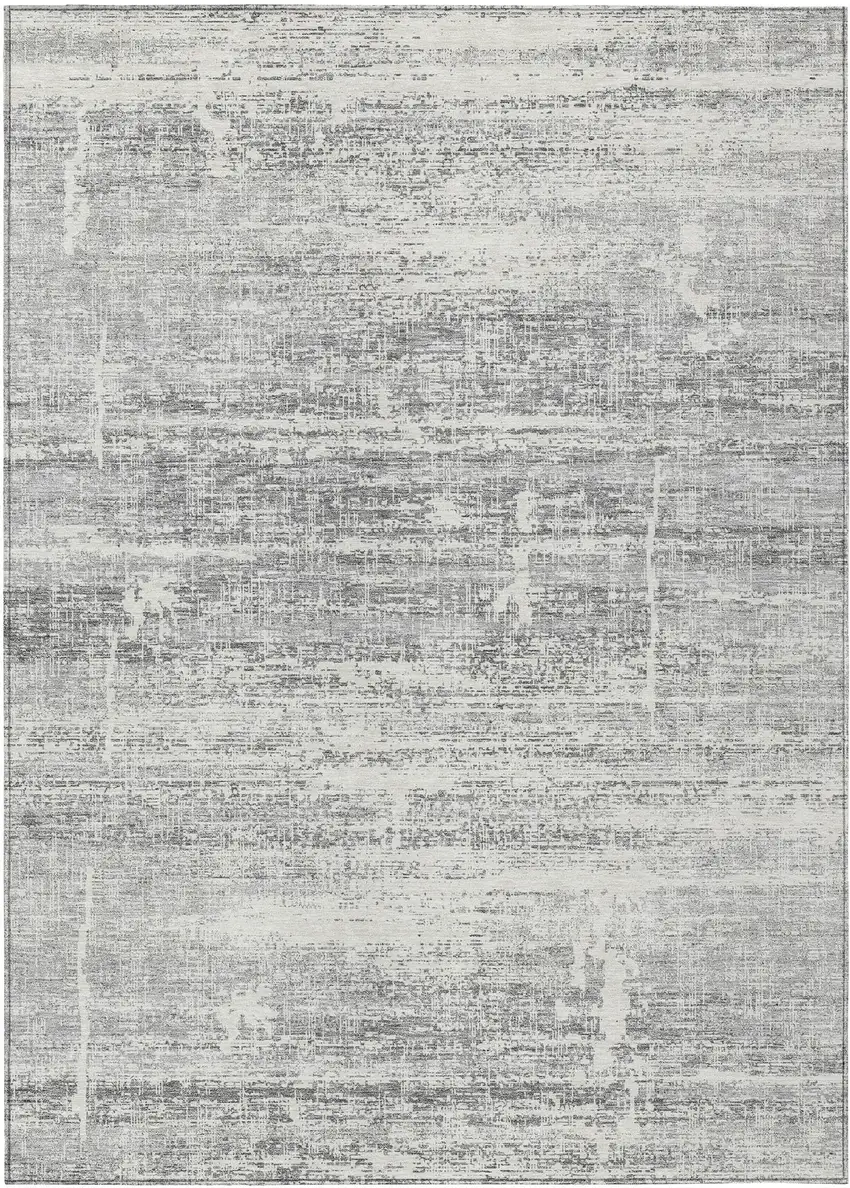 Silver Gray And Charcoal Abstract Washable Indoor Outdoor Area Rug Photo 2