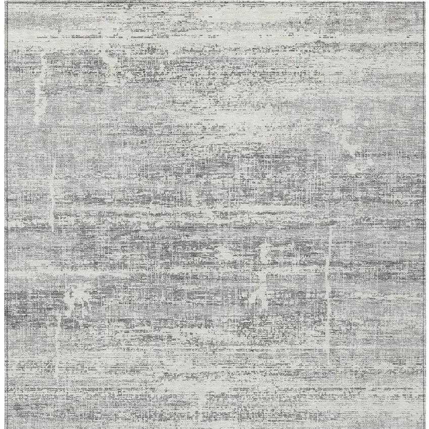 Silver Gray And Charcoal Abstract Washable Indoor Outdoor Area Rug Photo 4