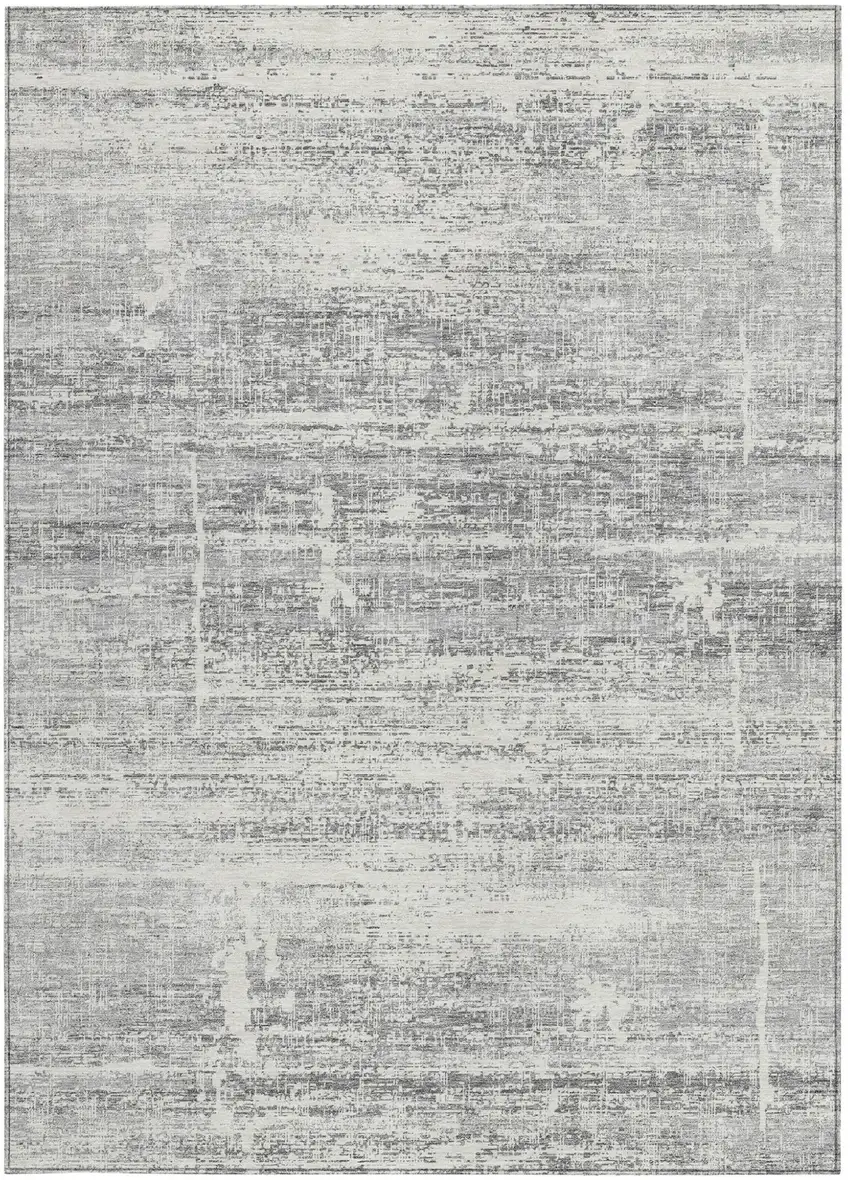 Silver Gray And Charcoal Abstract Washable Indoor Outdoor Area Rug Photo 6