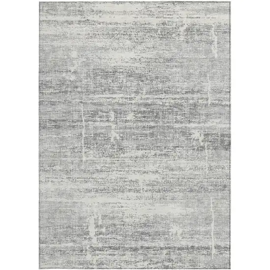 Silver Gray And Charcoal Abstract Washable Indoor Outdoor Area Rug Photo 6