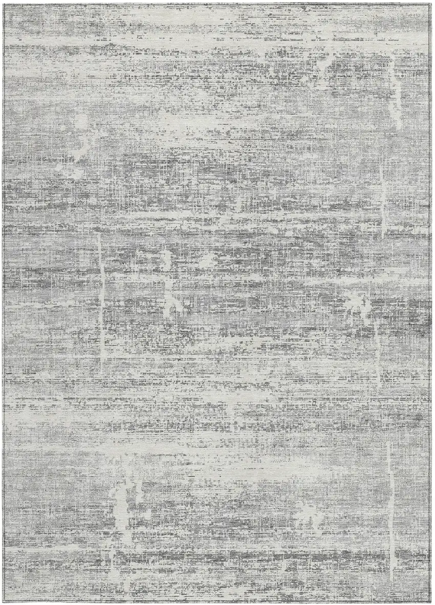 Silver Gray And Charcoal Abstract Washable Indoor Outdoor Area Rug Photo 6