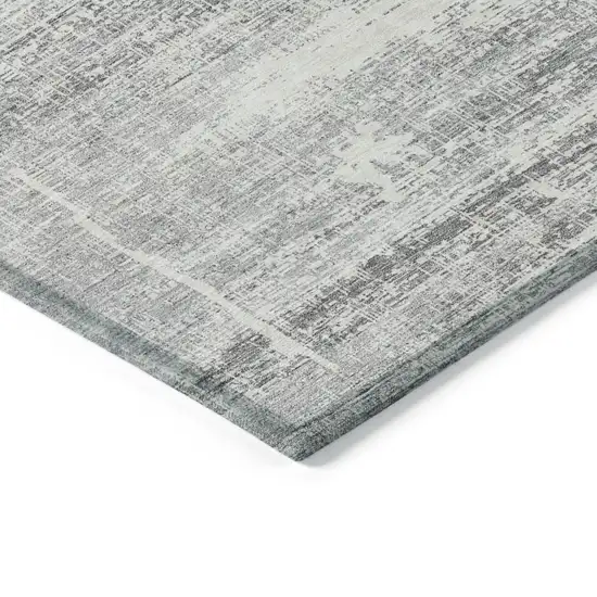 Silver Gray And Charcoal Abstract Washable Indoor Outdoor Area Rug Photo 4