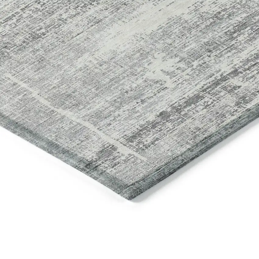 Silver Gray And Charcoal Abstract Washable Indoor Outdoor Area Rug Photo 4