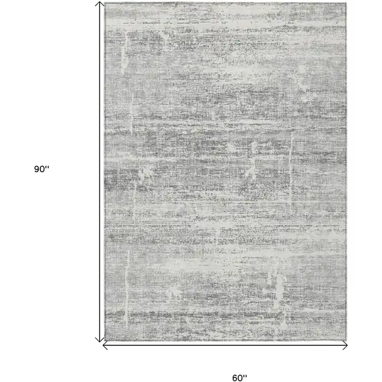 Silver Gray And Charcoal Abstract Washable Indoor Outdoor Area Rug Photo 3