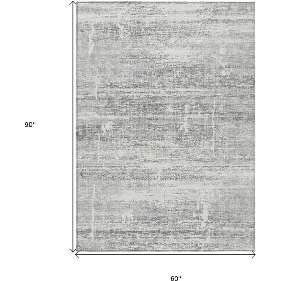 Silver Gray And Charcoal Abstract Washable Indoor Outdoor Area Rug Photo 3