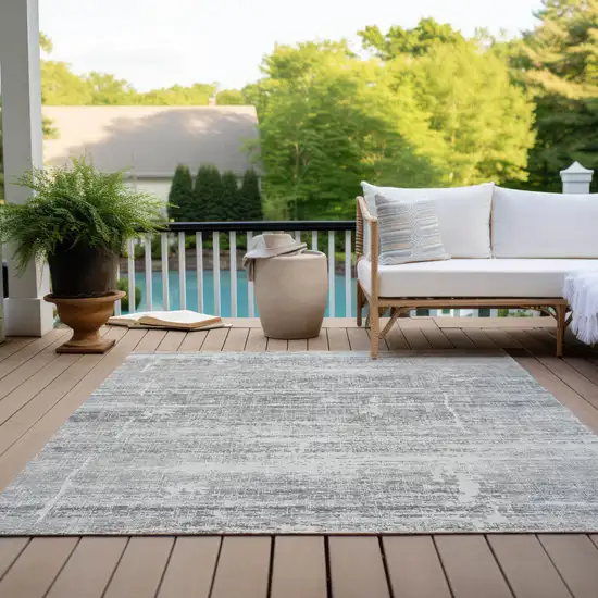 Silver Gray And Charcoal Abstract Washable Indoor Outdoor Area Rug Photo 8
