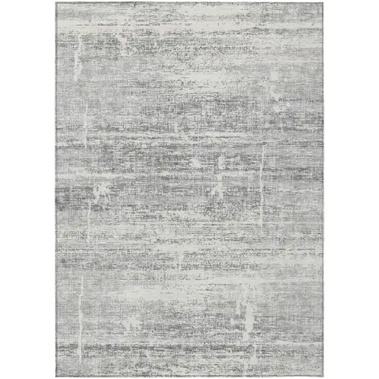 Silver Gray And Charcoal Abstract Washable Indoor Outdoor Area Rug Photo 1