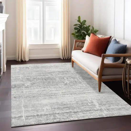 Silver Gray And Charcoal Abstract Washable Indoor Outdoor Area Rug Photo 9