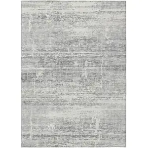 Photo of Silver Gray And Charcoal Abstract Washable Indoor Outdoor Area Rug