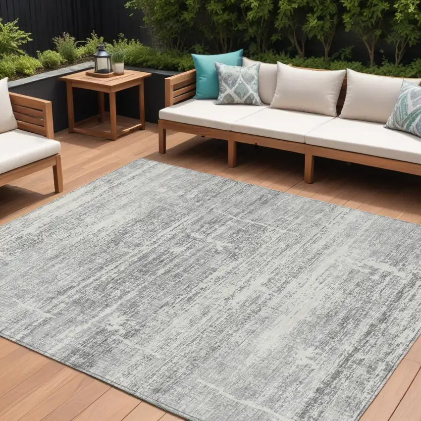 Silver Gray And Charcoal Abstract Washable Indoor Outdoor Area Rug Photo 1