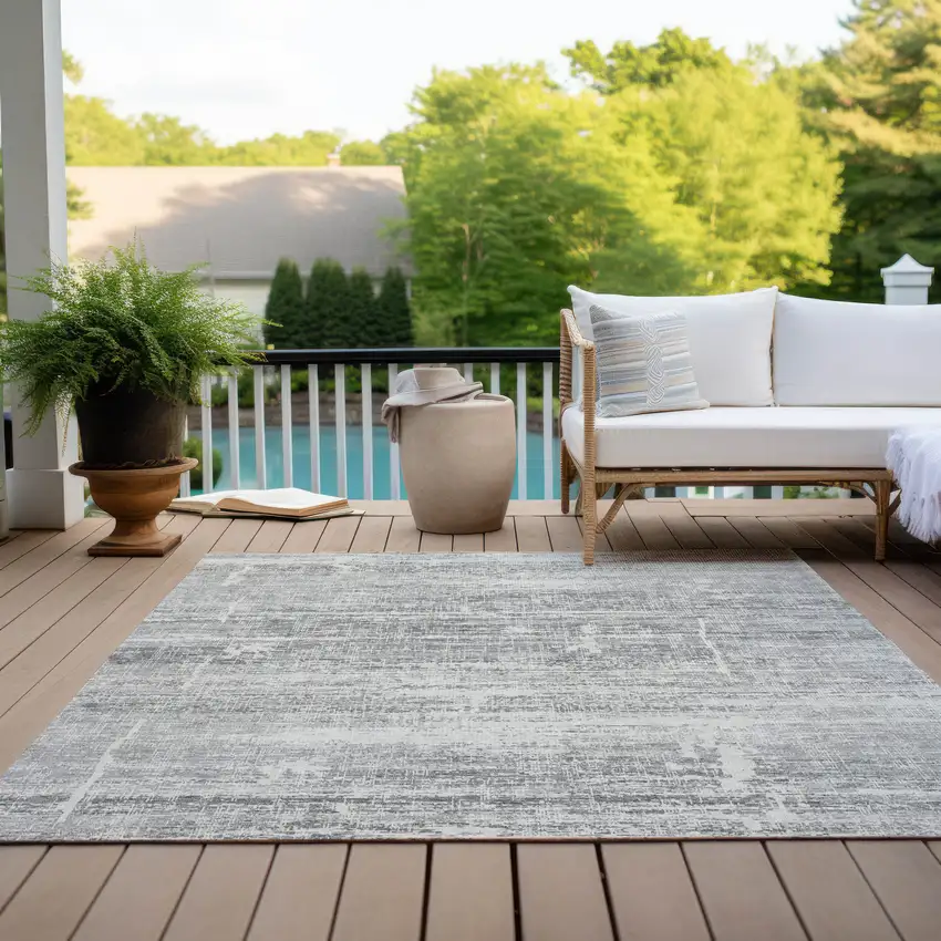 Silver Gray And Charcoal Abstract Washable Indoor Outdoor Area Rug Photo 9