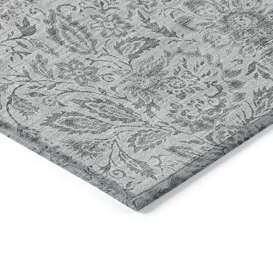Silver Gray And Charcoal Floral Washable Indoor Outdoor Area Rug Photo 5