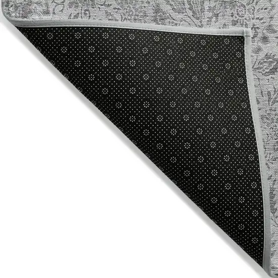 Silver Gray And Charcoal Floral Washable Indoor Outdoor Area Rug Photo 4