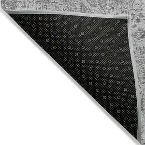 Photo of Silver Gray And Charcoal Floral Washable Indoor Outdoor Area Rug