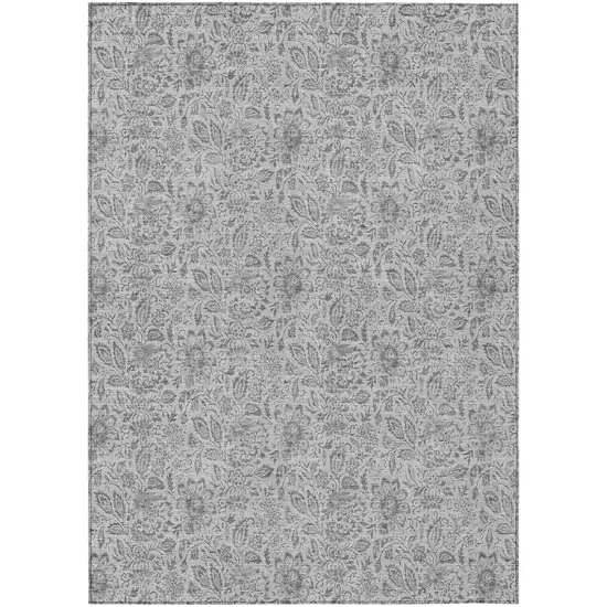 Silver Gray And Charcoal Floral Washable Indoor Outdoor Area Rug Photo 2
