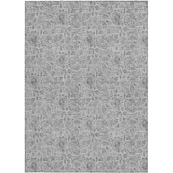 Silver Gray And Charcoal Floral Washable Indoor Outdoor Area Rug Photo 6