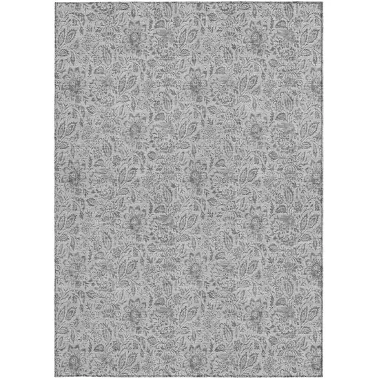 Silver Gray And Charcoal Floral Washable Indoor Outdoor Area Rug Photo 6