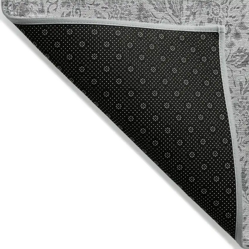 Silver Gray And Charcoal Floral Washable Indoor Outdoor Area Rug Photo 4