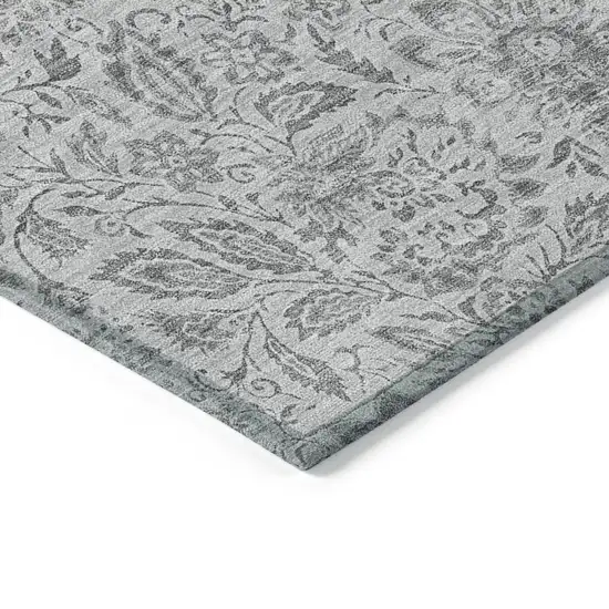 Silver Gray And Charcoal Floral Washable Indoor Outdoor Area Rug Photo 5