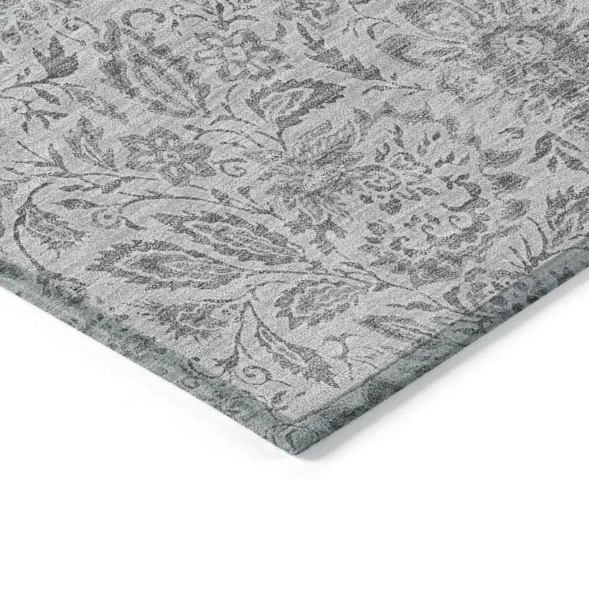 Silver Gray And Charcoal Floral Washable Indoor Outdoor Area Rug Photo 5