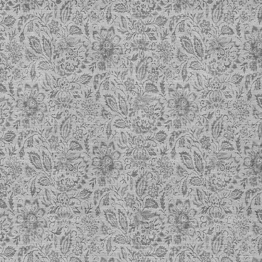 Silver Gray And Charcoal Floral Washable Indoor Outdoor Area Rug Photo 6