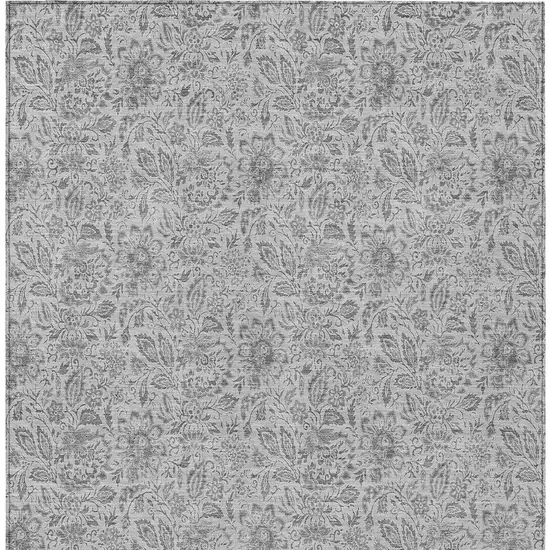 Silver Gray And Charcoal Floral Washable Indoor Outdoor Area Rug Photo 7