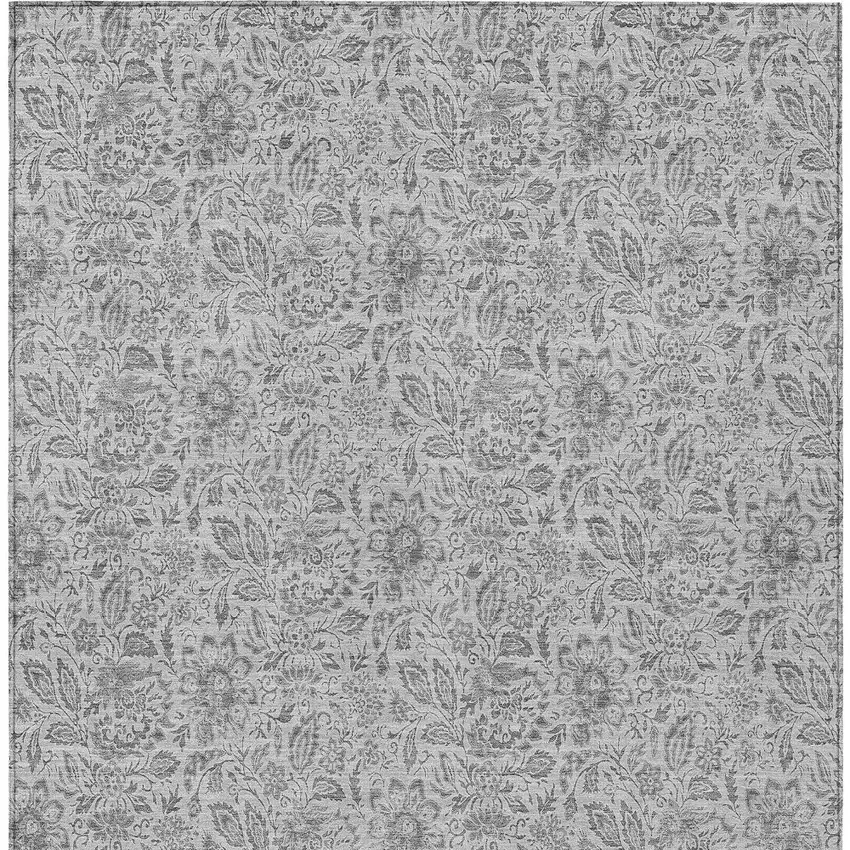 Silver Gray And Charcoal Floral Washable Indoor Outdoor Area Rug Photo 7