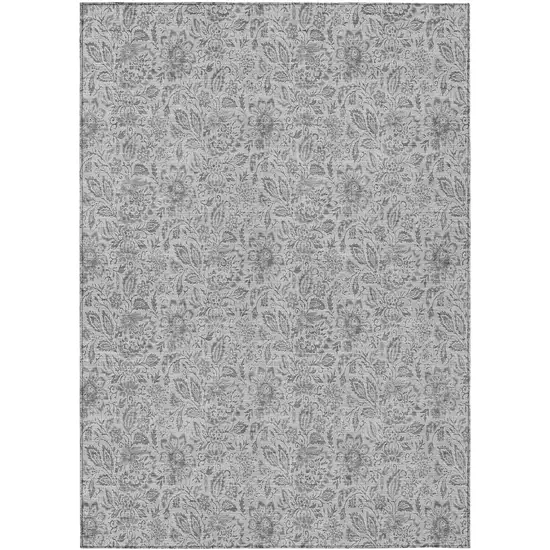 Silver Gray And Charcoal Floral Washable Indoor Outdoor Area Rug Photo 2