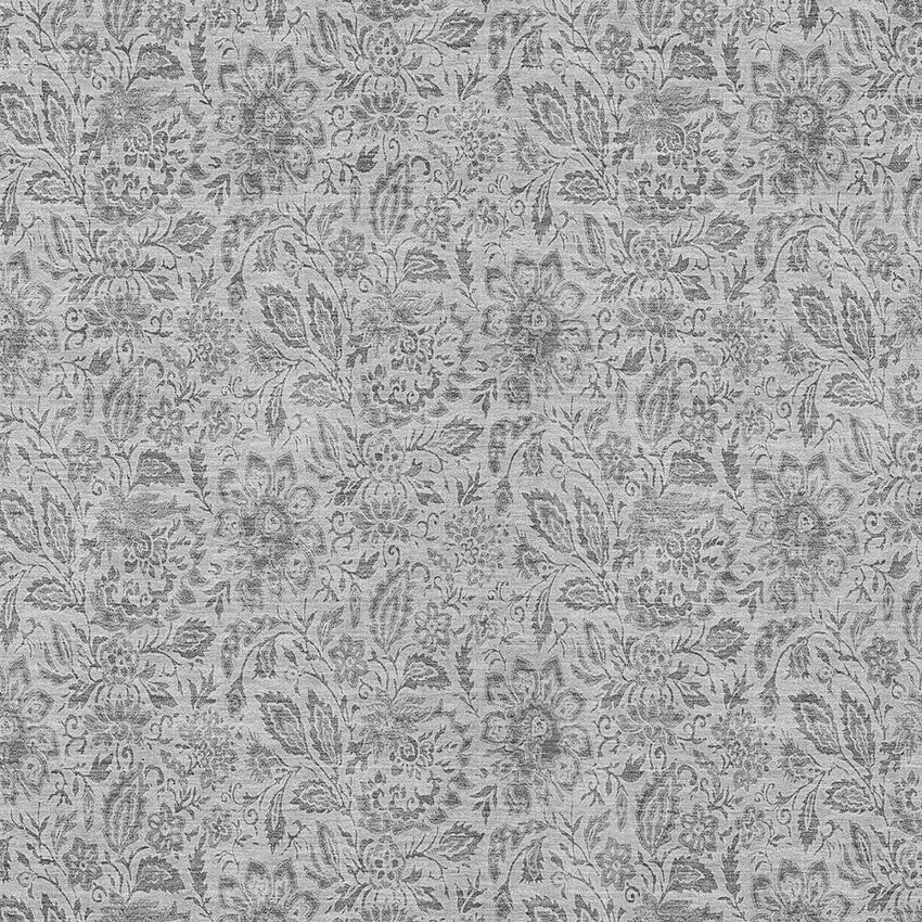 Silver Gray And Charcoal Floral Washable Indoor Outdoor Area Rug Photo 6