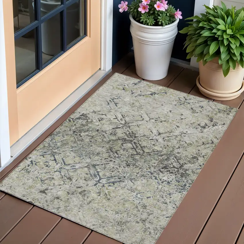 Silver Gray And Charcoal Geometric Washable Indoor Outdoor Area Rug Photo 1