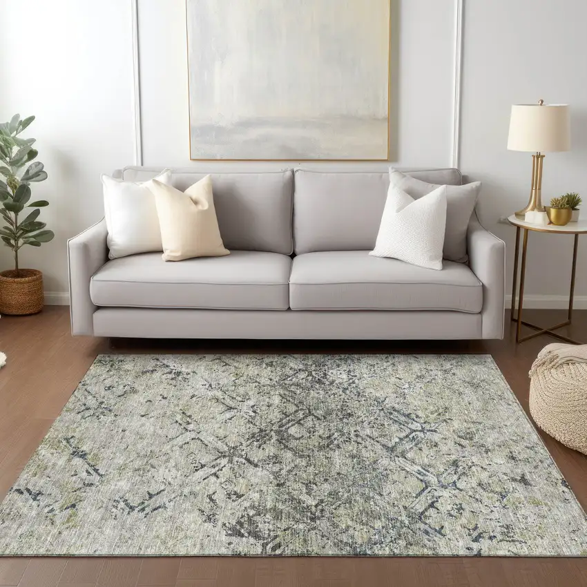 Silver Gray And Charcoal Geometric Washable Indoor Outdoor Area Rug Photo 9