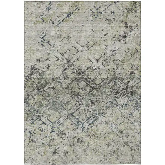Silver Gray And Charcoal Geometric Washable Indoor Outdoor Area Rug Photo 2
