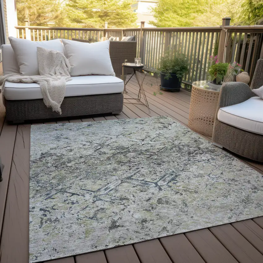 Silver Gray And Charcoal Geometric Washable Indoor Outdoor Area Rug Photo 9