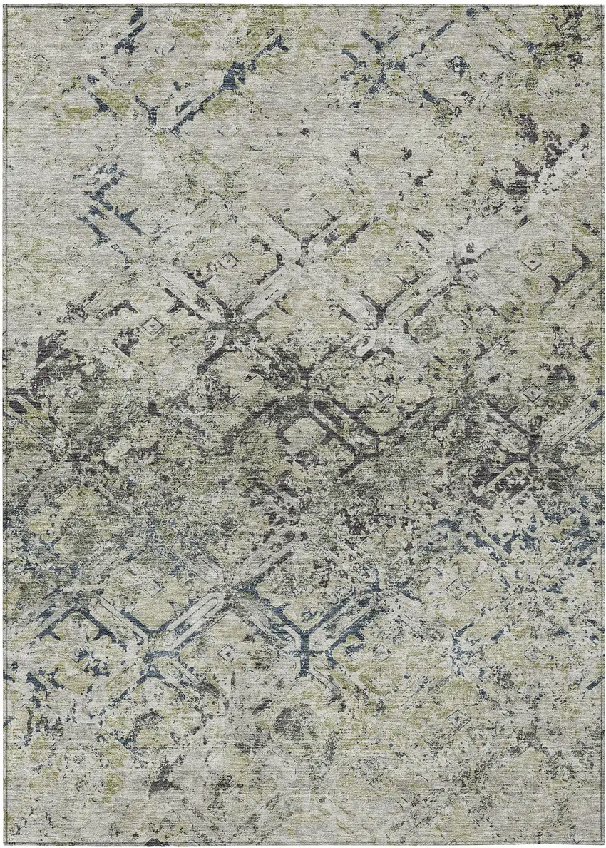 Silver Gray And Charcoal Geometric Washable Indoor Outdoor Area Rug Photo 1