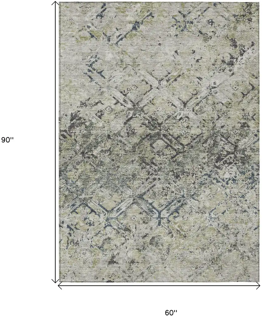 Silver Gray And Charcoal Geometric Washable Indoor Outdoor Area Rug Photo 3