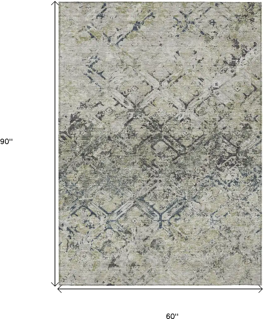 Silver Gray And Charcoal Geometric Washable Indoor Outdoor Area Rug Photo 3