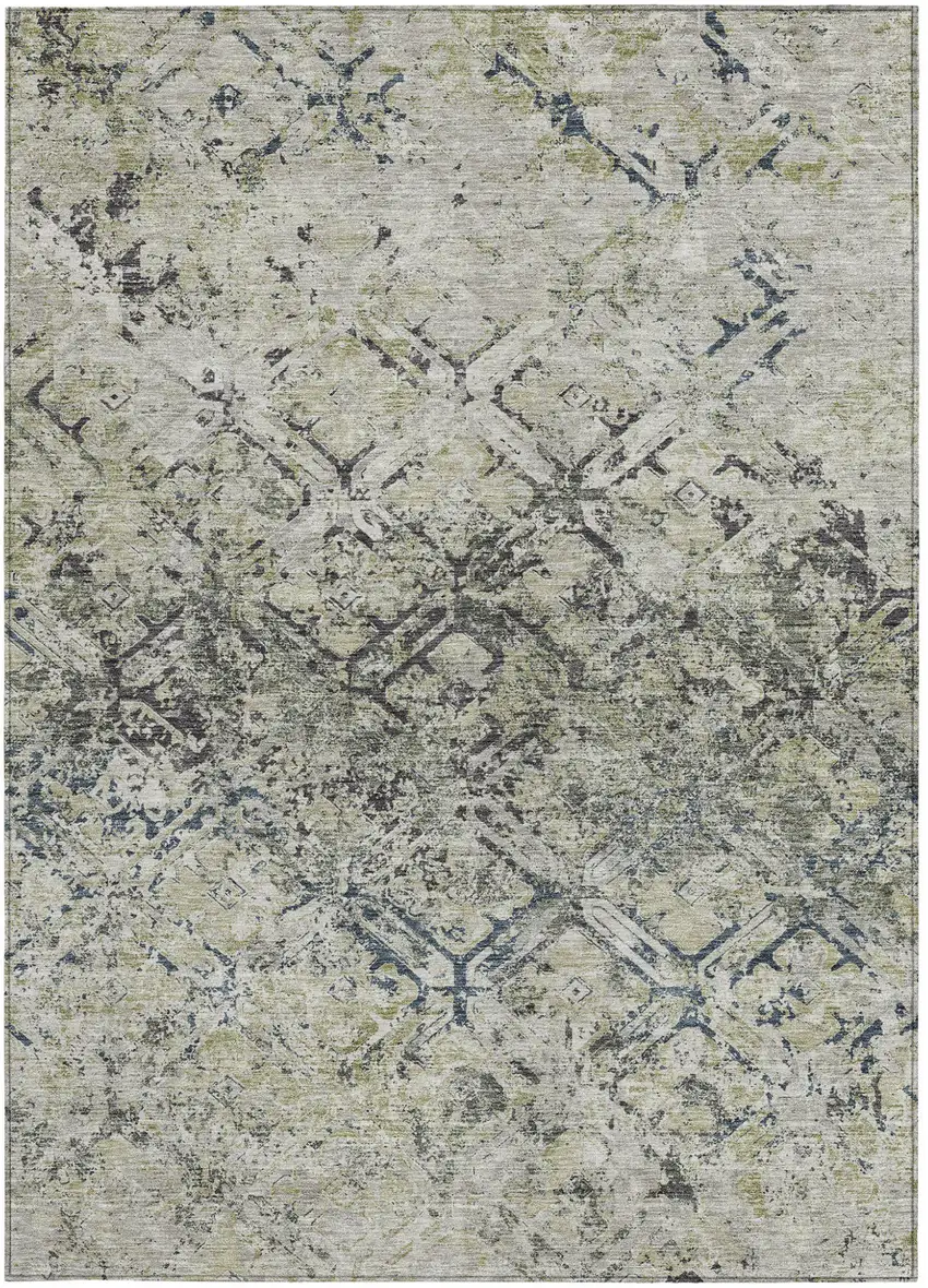 Silver Gray And Charcoal Geometric Washable Indoor Outdoor Area Rug Photo 5