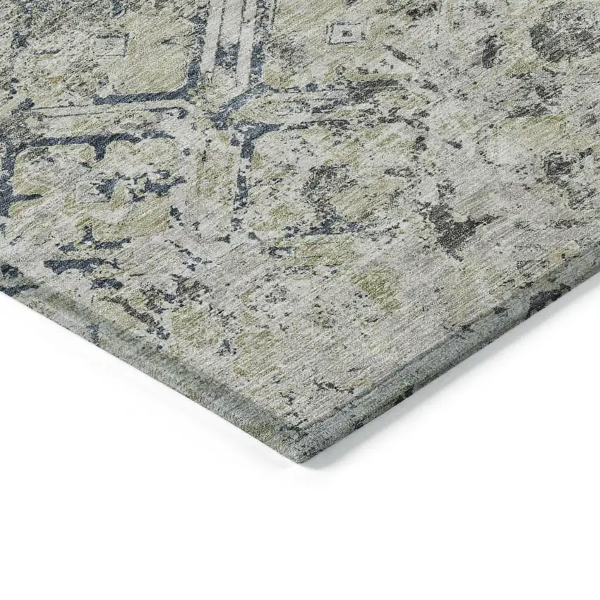 Silver Gray And Charcoal Geometric Washable Indoor Outdoor Area Rug Photo 3