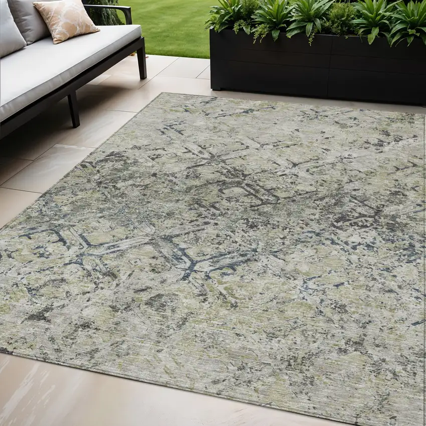 Silver Gray And Charcoal Geometric Washable Indoor Outdoor Area Rug Photo 1