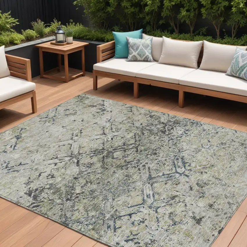 Silver Gray And Charcoal Geometric Washable Indoor Outdoor Area Rug Photo 1