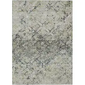 Photo of Silver Gray And Charcoal Geometric Washable Indoor Outdoor Area Rug